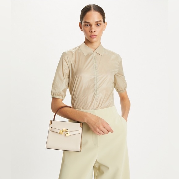 Leather Bag Tory Burch Double Lee Bag Petite Lee Radziwill Pebbled